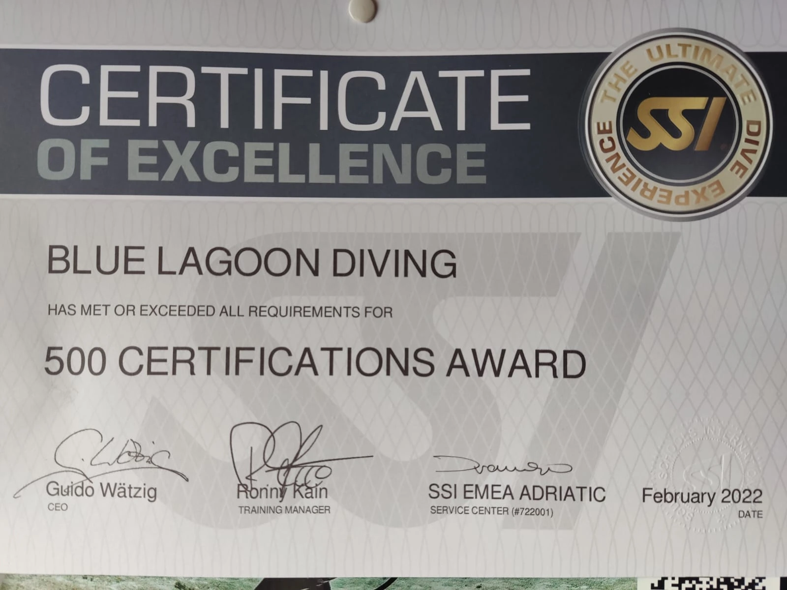 Diving School Poreč Certificate
